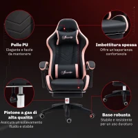 Vinsetto Sedia da Gaming ad Altezza Regolabile con Poggiatesta, 65x65x121-129 cm, Rosa e Nero(m-7)