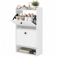 HOMCOM Dulap pentru pantofi cu 2 sertare rabatabile, separatoare reglabile, compartiment deschis și raft superior, Alb(m-8)