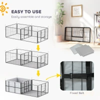 PawHut Werpkist voor puppy's, werpkist/puppyren met 7 panelen, 2 zones, wasbaar werpkussen, 203x102x60cm Zwart(m-8)