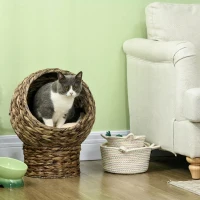 PawHut kattenslaapplek, kattenbed met kussen, kattengrot, bananenblad, grijs(m-7)