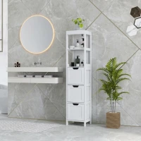 HOMCOM Badkamerkast met 3 Laden en 2 Open Schappen, Smalle Opbergkast voor Kleine Badkamer, Waterafstotend Materiaal, Wit(m-7)