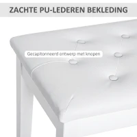 HOMCOM pianokruk pianobank traditionele landelijke stijl cosmetische kruk opbergruimte rubberhout kunstleer wit 76 x 36 x 50 cm(m-5)