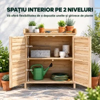 Outsunny Dulap Exterior cu 2 Rafturi din Lemn de Brad, Design Înălțat și 2 Uși, 83x40x92 cm(m-5)