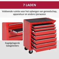 DURHAND Gereedschapswagen, 2 kleine & 5 grote laden, Staal, tot 150 kg, 69 x 33 x 75 cm, Rood(m-4)