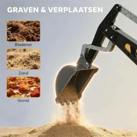 AIYAPLAY Zitbagger Opzitbagger met Schep en Stuur, Draaibare Carrosserie, Verstelbare Rugleuning voor kinderen 1,5-3 jaar Geel(m-5)