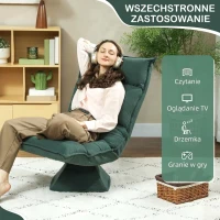 HOMCOM Krzesło Podłogowe Obrotowe 360° z 5-stopniową Regulacją Oparcia, Składane Sofa Podłogowa Medytacyjna, Wyściełane Leniwe Sofa do Salonu, Gry i Czytania, Zielone(m-7)