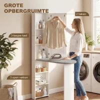 HOMCOM Opvouwbare Strijkplankkast met Deur, Interne Planken, Spiegel, Ruimtebesparende Strijktafel voor Wasverzorging, 106x35x174 cm, Wit(m-7)