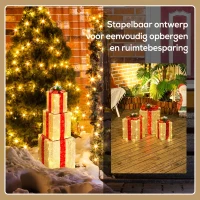 Outsunny 3-delige Kerstdecoratie Geschenkdozenset voor Binnen- en Buitendecoratie, met 58 LED-lampjes, Goudtint(m-7)