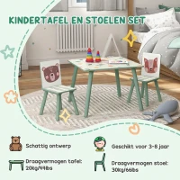 ZONEKIZ Zitgroep voor kinderen 3-8 jaar, 1 tafel & 2 stoelen, schattig dierenmotief, groen(m-7)