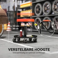 HOMCOM Werkplaatskruk op Wielen met Opbergvak en Hoogteverstelling 38-50cm tot 135 kg Belastbaar, Oranje(m-5)
