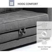 HOMCOM Multifunctionele Slaapbank Grijs | Comfortabele 2-Zits Sofa met Slaapfunctie | Ideaal voor Kleine Ruimtes(m-6)