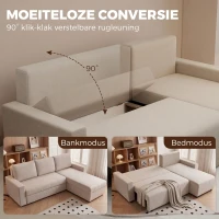 HOMCOM Hoekbank met Slaapfunctie en Omkeerbare Chaise Longue, L-vormige 3-zitsbank van Velours, Beige(m-4)