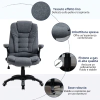Vinsetto Sedia da Ufficio Ergonomica Reclinabile, Altezza Regolabile e Dondolamento, Poltrona Girevole con Ruote, 65x72x110-120cm, Grigio(m-8)