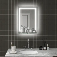 Kleankin LED-badkamerspiegel, dimbaar, anti-condens, touch-schakelaar, plank, 50 x 70 cm, zilver(m-7)