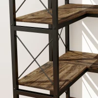 HOMCOM 6-laags L-vormige boekenkast, vrijstaand hoekrek met metalen frame, rustiek bruin(m-13)