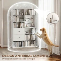 HOMCOM Libreria Verticale Alta con 8 Cubi, Libreria Scaffale Salvaspazio con Cassetti, 120x30x200 cm, Bianco(m-7)
