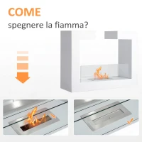HOMCOM Caminetto a Bioetanolo da Tavolo 2000W in Acciaio Inossidabile Inodore con Vetro 78 x 25 x 58 cm Bianco(m-5)