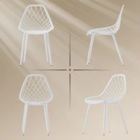 HOMCOM Set 4 Sedie da Pranzo Moderne con Schienale Traforato in Plastica e Gambe in Metallo, Bianco(m-6)