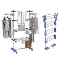 HOMCOM Wäschenständer Wäschetrockner 5 Ebenen, klappbar, One-Klick-System, 142 cm x 55 cm x1 72 cm, Blau + Silber(m-12)