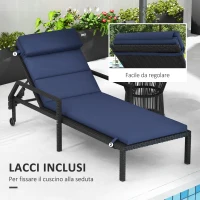 Outsunny Cuscino per Sdraio e Lettino Prendisole in Tessuto con Lacci di Fissaggio, Blu Scuro(m-6)