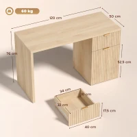 HOMCOM Secretária para Computador 120 cm com Gaveta, Armário Reversível, Prateleira Ajustável e Tampo Espesso, Carvalho(m-3)
