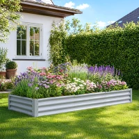 Outsunny 240 x 120cm Galvanised Steel Open Planter - Silver(m-9)