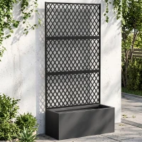 Outsunny Jardinière avec Treillis 110 L, Brise-Vue Paravent pour Plantes Grimpantes, Trous de Drainage, 90x37,5x180cm, Noir(m-2)
