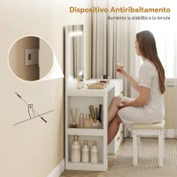 HOMCOM Toeletta da Camera con Specchio e Luci LED Regolabili, 6 Cassetti, 2 Ripiani e Prese Elettriche, Bianco(m-9)