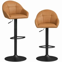 HOMCOM Lot de 2 Tabourets de Bar, Hauteur Réglable, Pivotant 360°, Dossier, Accoudoirs, Repose-Pieds, 49,5x48,5x108cm, Marron(m-14)