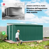 Outsunny Casetta da Giardino con Porta Scorrevole, in Acciaio, 345x280.5x169-201cm, Verde(m-7)