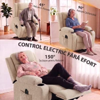 HOMCOM Fotoliu Electric cu Ridicare și Reclinare, Încălzire, Masaj, Efect In, 2 Telecomenzi, Crem(m-4)