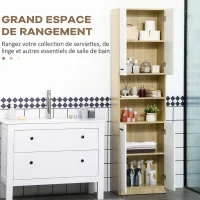 kleankin Colonne de Salle de Bain, Meuble de Rangement avec 4 Portes, 2 Compartiments Ouverts, Étagères Réglables, Blanc et Chêne(m-4)