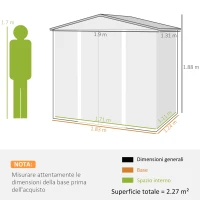 Outsunny Casetta da Giardino in Acciaio con Prese d'Aria e Catenaccio, 1.9x1.3m, Colore Quercia(m-3)