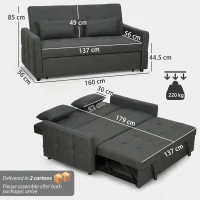 HOMCOM Divano Letto 2 Posti 3 in 1 con Materasso, Braccioli, Divano 2 Posti Clic Clac Estraibile Reclinabile 3 Livelli(m-3)