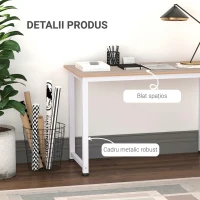 HOMCOM Birou Calculator, Masă de Birou Modernă cu Picioare din Metal Alb, Stil Scandi, Culoare Stejar(m-5)