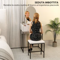 HOMCOM Set Tavolino Toeletta con Specchio da Trucco, Cassetto e Sgabello Imbottito, Bianco(m-5)