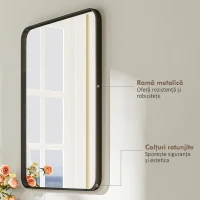 HOMCOM Oglindă baie cu ramă metalică și cârlig, 60x2,5x80 cm, negru(m-5)