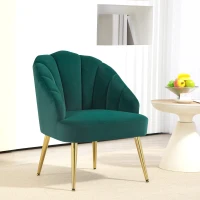 HOMCOM Poltroncina da Camera e Salotto a Conchiglia Stile Art Deco, in Tessuto Vellutato e Acciaio, 63x65x84 cm, Verde(m-2)