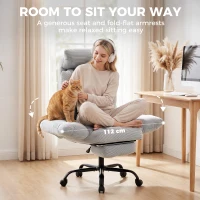 HOMCOM Executive Office Chair Height Adjustable Desk Chair Reclining Flip-up Armrest Footrest, Light Grey(m-4)