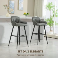 HOMCOM Set 2 Sgabelli da Bar Moderni con Poggiapiedi e Schienale, Finta Pelle PU e Acciaio, Grigio(m-4)
