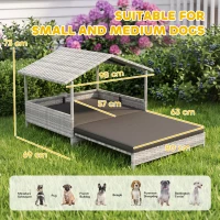 PawHut Extendable Elevated Dog Bed, Rattan Dog House, with Water-Resistant Roof, Removable Cushion, Charcoal Grey(m-7)