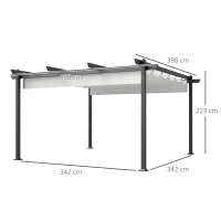 Outsunny Gazebo Pergola 4x4 m con Tettuccio Retrattile, 8 Viti e 8 Picchetti in Alluminio, Poliestere e Metallo, Bianco(m-3)