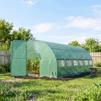 Outsunny Estufa Túnel 6x3x2 m com Porta com Dobradiças 12 Janelas com Rede e Estrutura de Aço Galvanizado Verde(m-11)