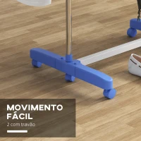 HOMCOM Estendal para Roupa Dobrável 80x55x152cm com 6 Rodas e 3 Prateleiras com Altura Ajustável de Aço Inoxidável Prata e Azul(m-7)