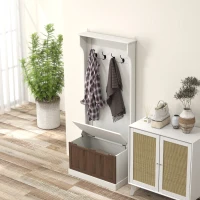 HOMCOM Mobile Appendiabiti 3 in 1 con 4 Ganci e Panca Contenitore, in Legno, 71.5x39.5x170 cm, Bianco(m-8)