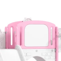AIYAPLAY Escorrega Infantil 7 em 1 para Crianças Tema de Sapo com Aro de Basquetebol Túnel Quadro Telescópio de Brincar Trepador 176x150x94 cm Rosa(m-11)