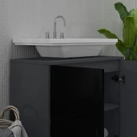 kleankin Mobile Sottolavabo Bagno in Legno con Armadietto 2 Ante, 60x30x60cm, Nero(m-8)