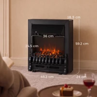 HOMCOM Electric Fireplace Stove Freestanding/ Inset, 1000W/2000W, Electric Fire Heater with LED Flame Effect, Coal Logs, Black(m-3)