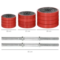 HOMCOM Set Manubri Palestra con Pesi da 40kg rivestiti in Gomma, in Metallo e Sabbia di Ferro, 45x26x26 cm, Rossa(m-3)