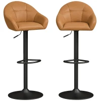 HOMCOM Lot de 2 Tabourets de Bar, Hauteur Réglable, Pivotant 360°, Dossier, Accoudoirs, Repose-Pieds, 49,5x48,5x108cm, Marron(m-15)